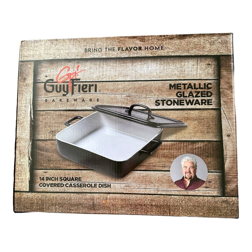 Guy Fieri Metallic Glazed Stoneware 14 Inch Square Covered Casserole Dish NIB